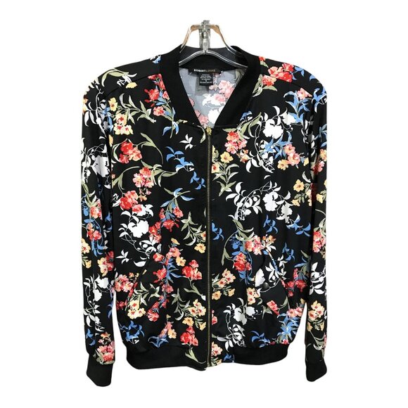 Robert Louis Black Floral Pattern Zipper Front Long‎ Sleeve - Picture 1 of 3